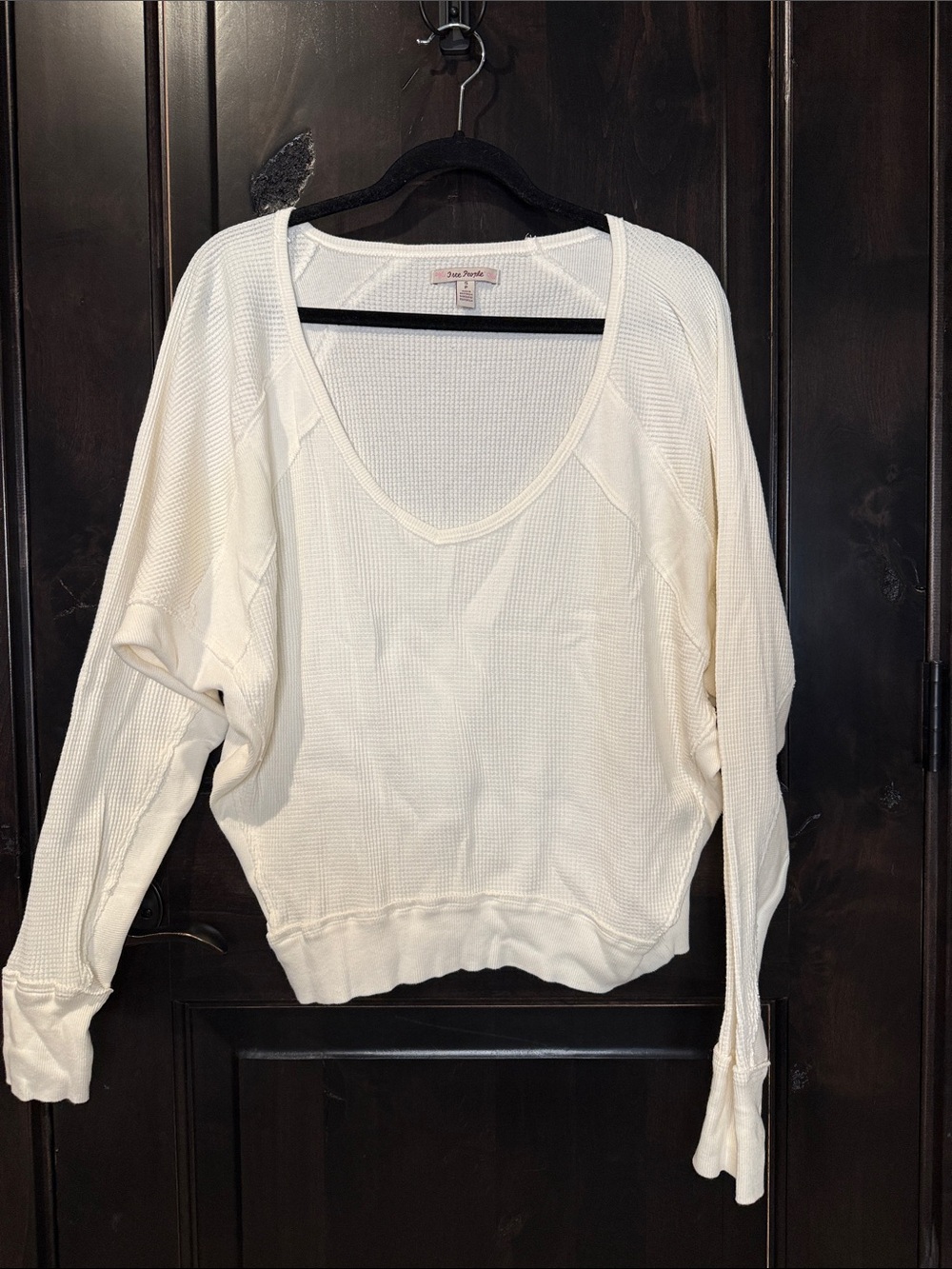 Free People Off White Waffle Scoop Neck Dolman Top
